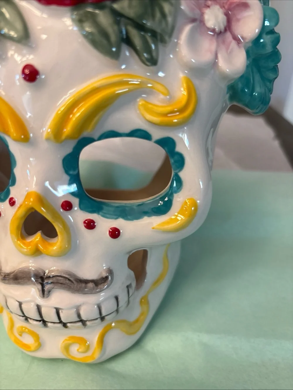 NEW Blue Sky Clayworks Sugar Skull 2020 Ceramic Tea Light Holder 8